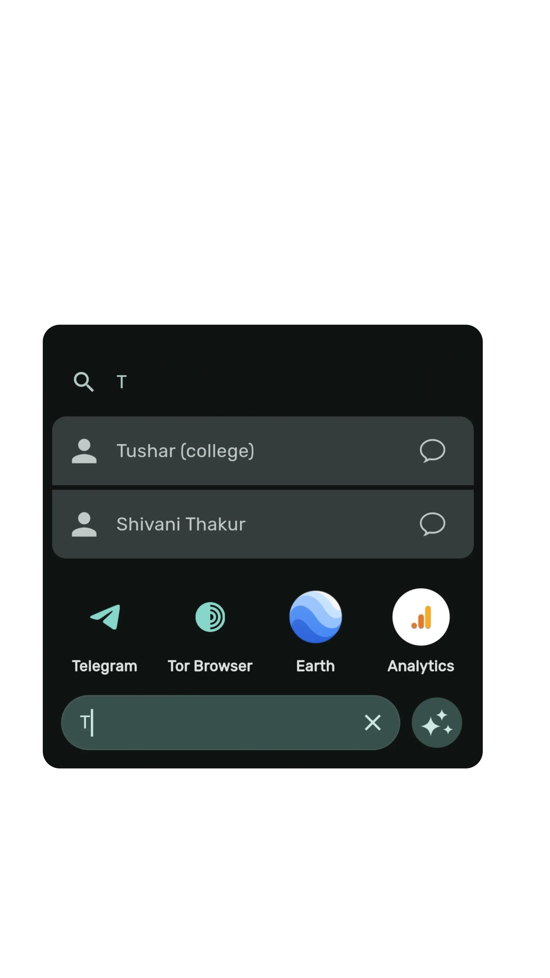 Moye search finding a contact and apps from a single search bar