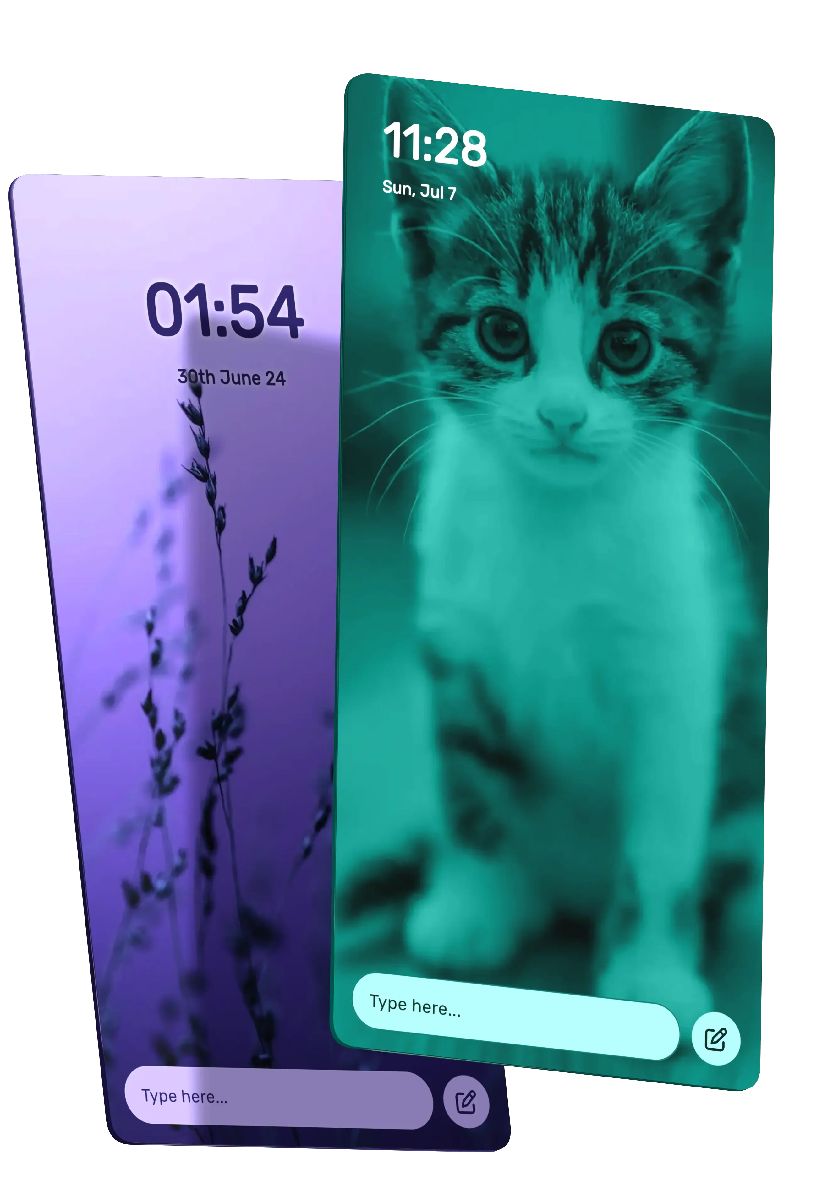 Moye Launcher with colorful lavender and teal wallpaper themes